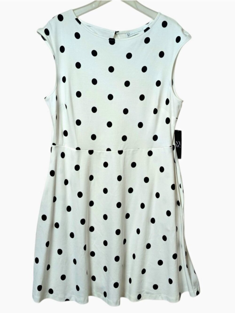 New York & Company Polka Dot A-Line Sleeveless Cotton Knit Dress XL
